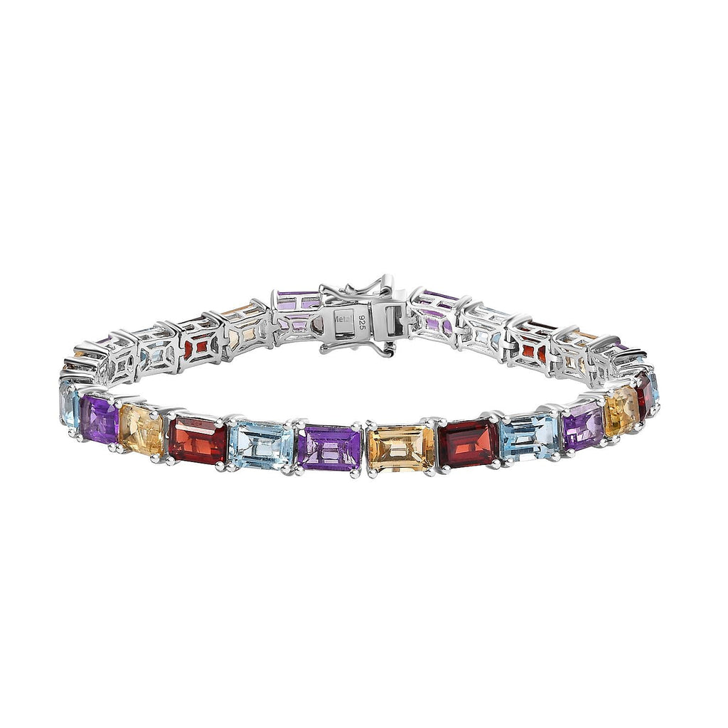 JCK Vegas Find - Multi Gemstone Bracelet (Size - 7.5) in Rhodium Overlay Sterling Silver 27.03 Ct, Silver Wt. 11.74 Gms.