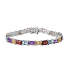 JCK Vegas Find - Multi Gemstone Bracelet (Size - 7.5) in Rhodium Overlay Sterling Silver 27.03 Ct, Silver Wt. 11.74 Gms.