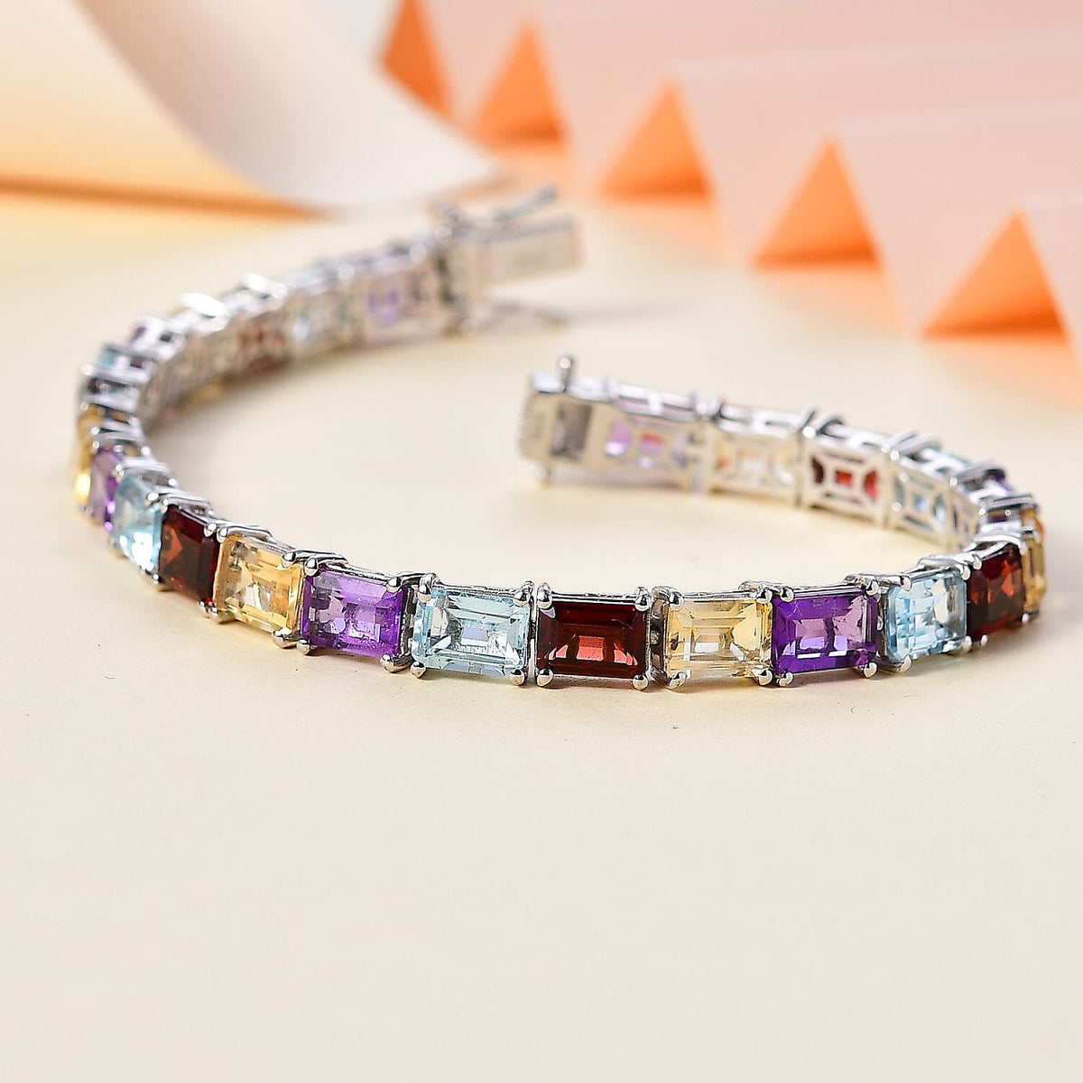 JCK Vegas Find - Multi Gemstone Bracelet (Size - 7.5) in Rhodium Overlay Sterling Silver 27.03 Ct, Silver Wt. 11.74 Gms. 7805973 1