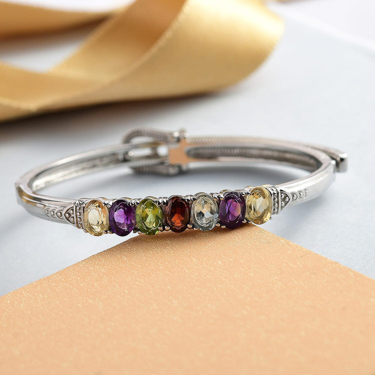 Amethyst, Skyblue Topaz and Multi Gemstone Bangle (Size - 6.5-8 ) 5.56 Ct 7309019 2