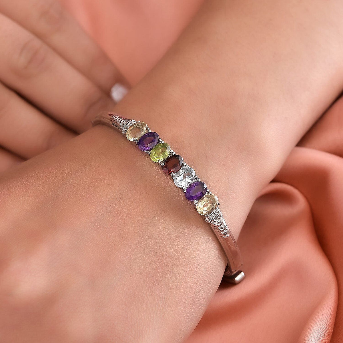 Amethyst, Skyblue Topaz and Multi Gemstone Bangle (Size - 6.5-8 ) 5.56 Ct 7309019 3
