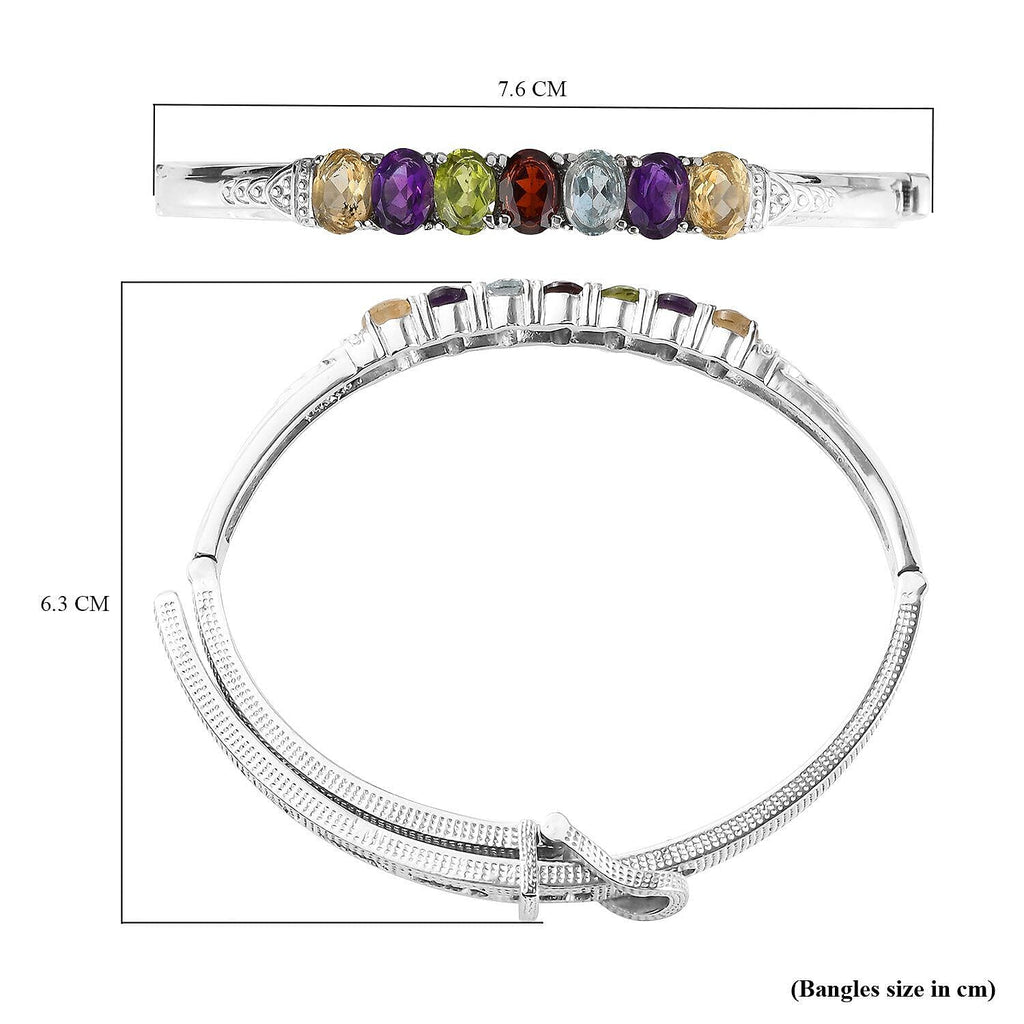 Amethyst, Skyblue Topaz and Multi Gemstone Bangle (Size - 6.5-8 ) 5.56 Ct