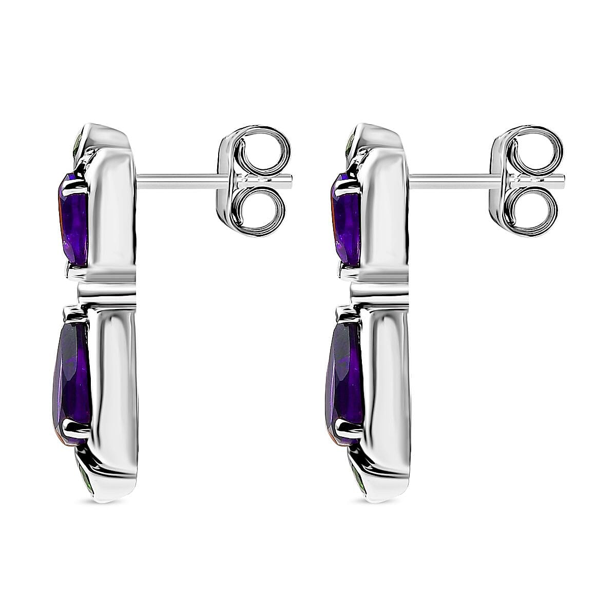 AAA African Amethyst &amp; Natural Chrome Diopside Solitaire Stud Push Post Earrings in Rhodium Overlay Sterling Silver 3.06 Ct. 8046564 4