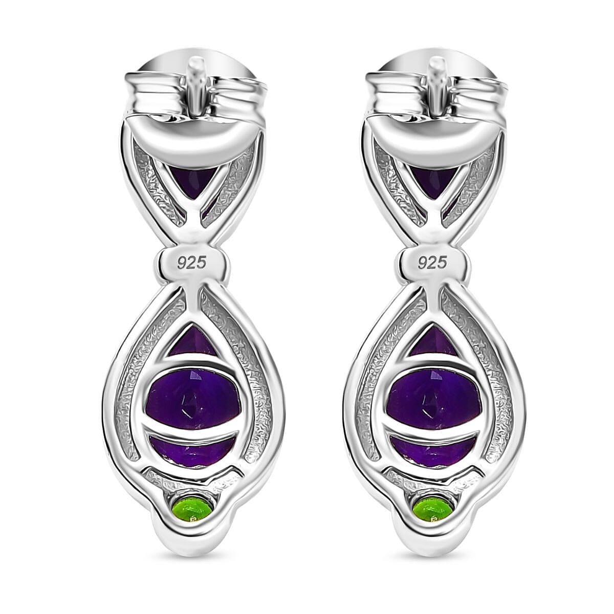 AAA African Amethyst &amp; Natural Chrome Diopside Solitaire Stud Push Post Earrings in Rhodium Overlay Sterling Silver 3.06 Ct. 8046564 5
