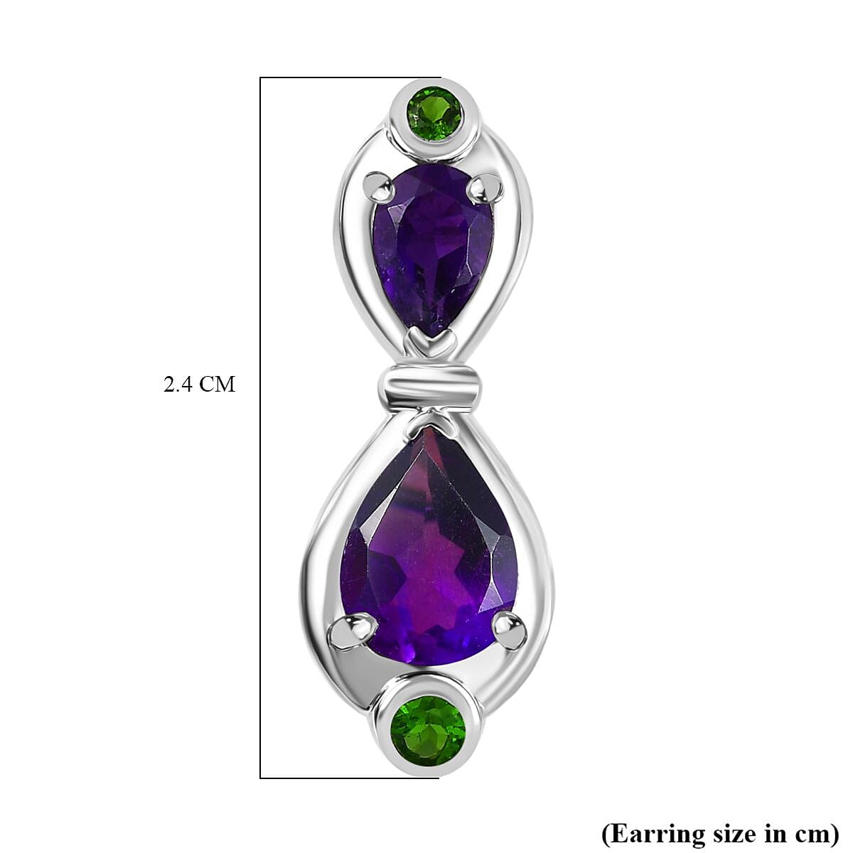 AAA African Amethyst &amp; Natural Chrome Diopside Solitaire Stud Push Post Earrings in Rhodium Overlay Sterling Silver 3.06 Ct. 8046564 6