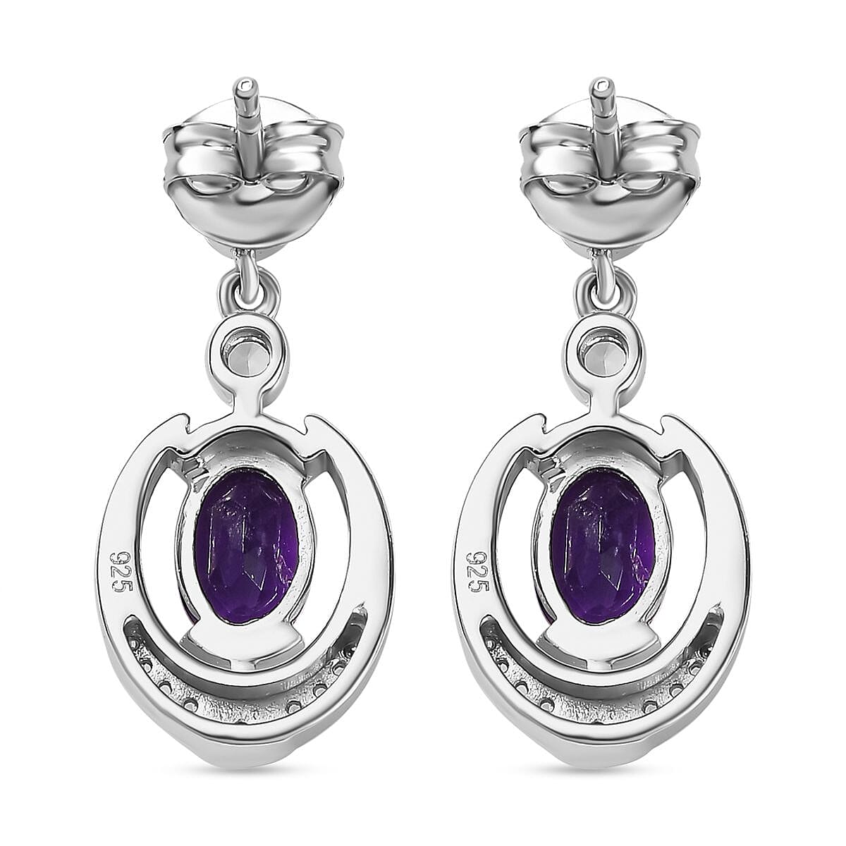 AAA African Amethyst, Natural Chrome Diopside &amp; White Zircon Dangling Push Back Earring in Rhodium Overlay Sterling Silver 3.28 Ct. 8047002 5
