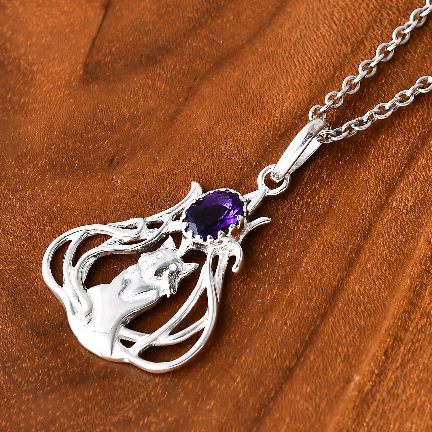 African Amethyst Solitaire Pendant in Sterling Silver 7844558 2