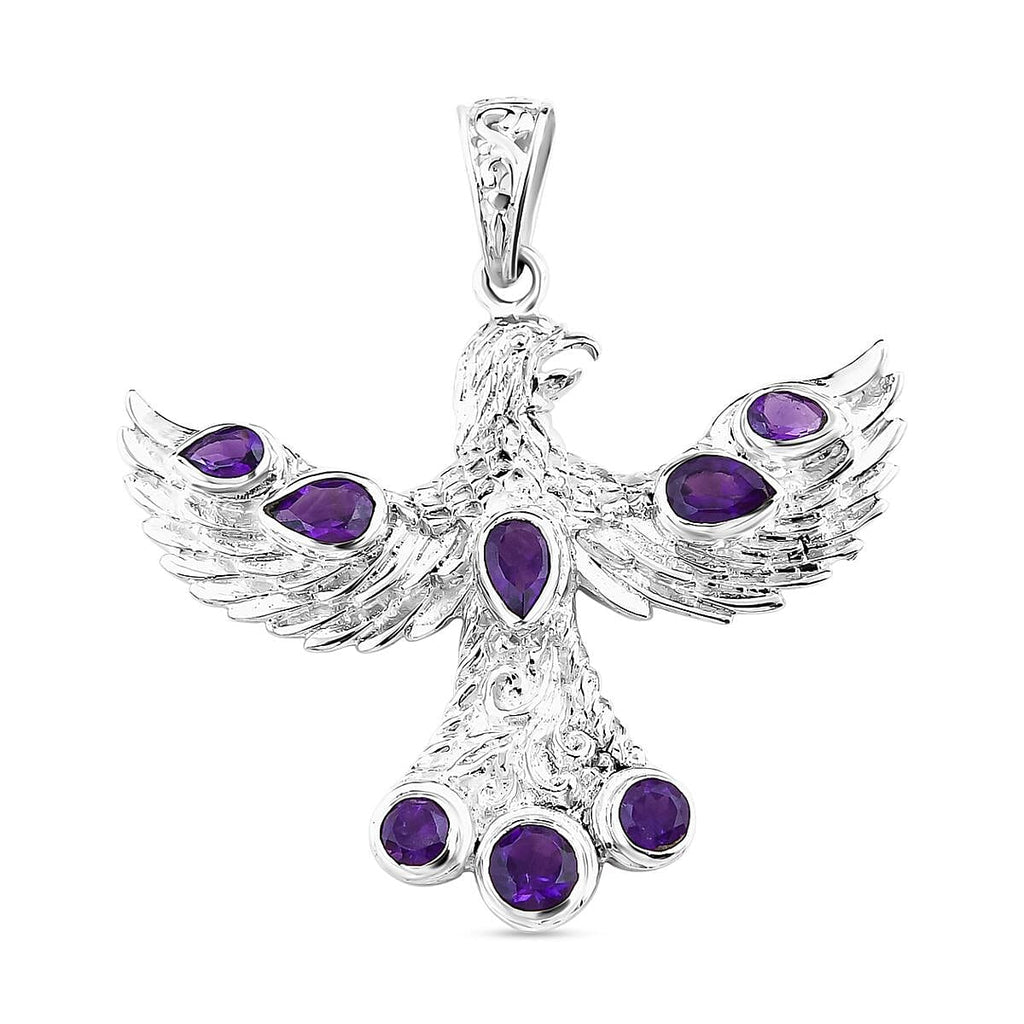 Amethyst Eagle Pendant in Sterling Silver 2.62 Ct, Silver Wt. 7.00 Gms