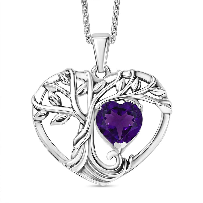 D'Joy Green Mojave Turquoise Tree of Life Heart Pendant with Cable Chain (Size 20) in Black Oxidised Sterling Silver 1.79 Ct. 4425799 1