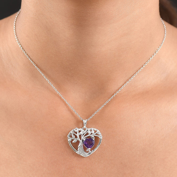 D'Joy Green Mojave Turquoise Tree of Life Heart Pendant with Cable Chain (Size 20) in Black Oxidised Sterling Silver 1.79 Ct. 4425799 2
