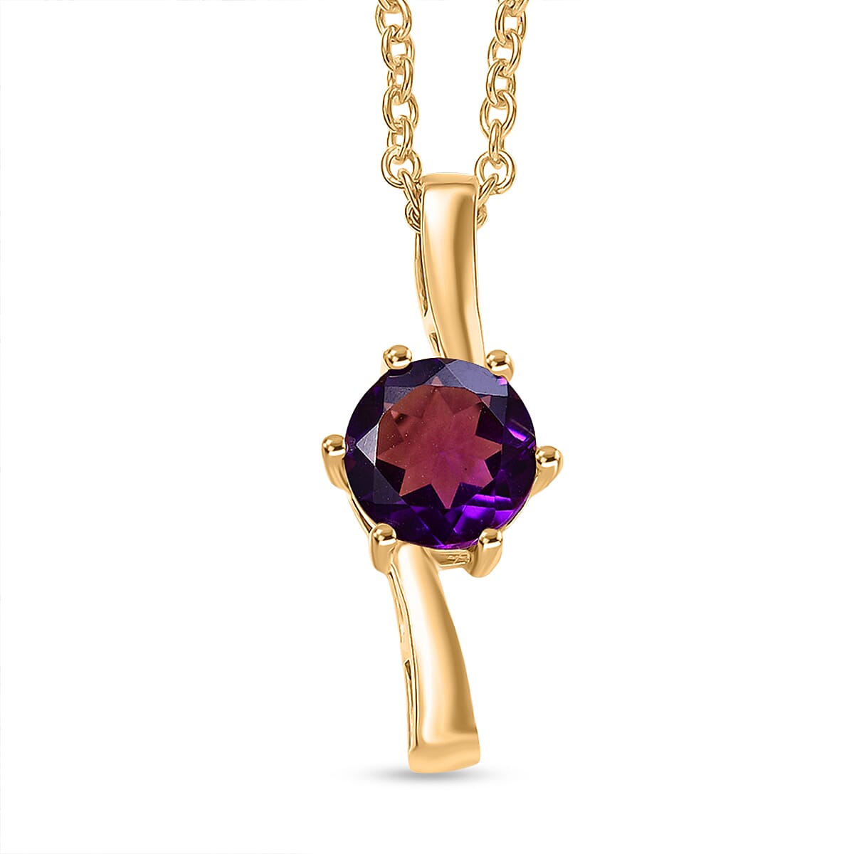 AAA African Amethyst Solitaire Pendant in Yellow Gold Plated Sterling Silver with Chain (Size 20) 1.17 Ct. V32489537 0