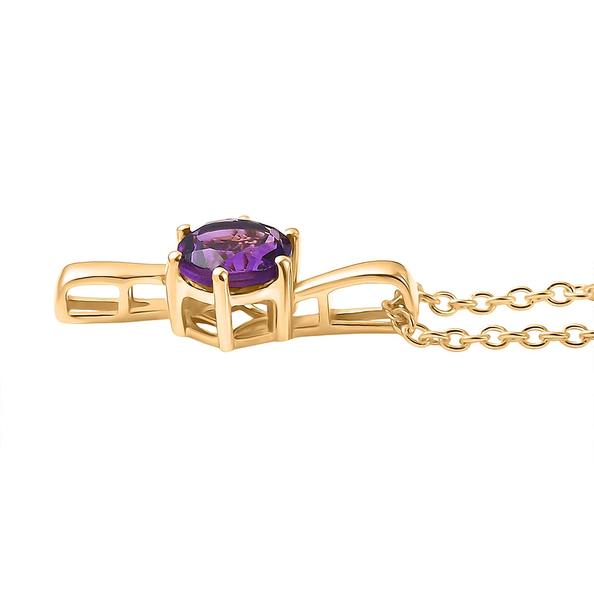 AAA African Amethyst Solitaire Pendant in Yellow Gold Plated Sterling Silver with Chain (Size 20) 1.17 Ct. V32489537 4