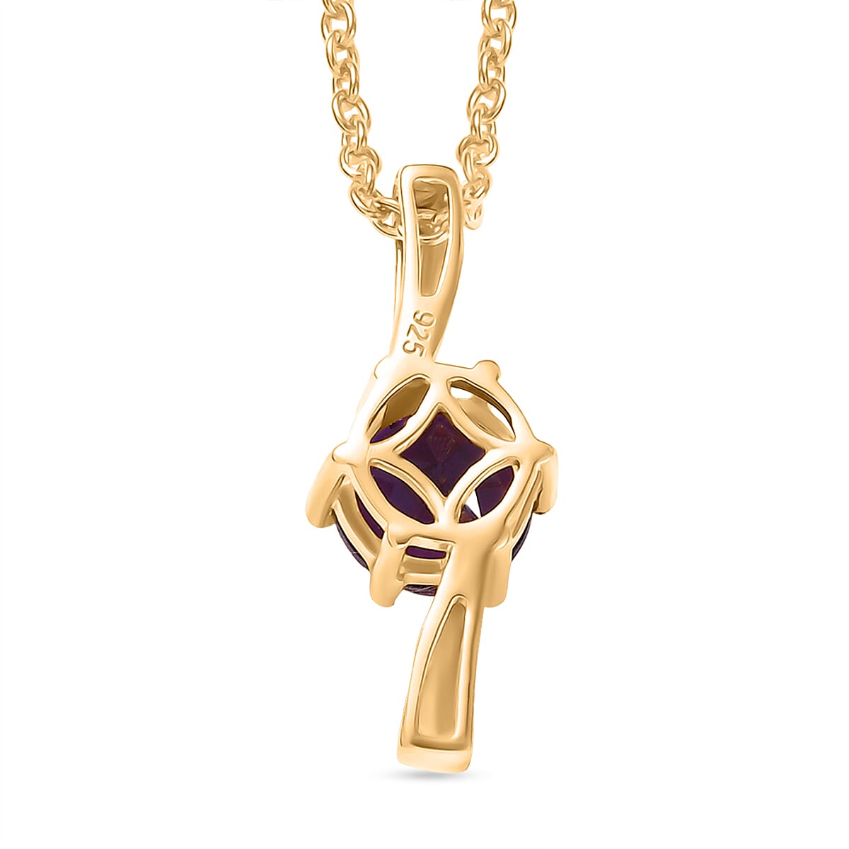 AAA African Amethyst Solitaire Pendant in Yellow Gold Plated Sterling Silver with Chain (Size 20) 1.17 Ct. V32489537 5