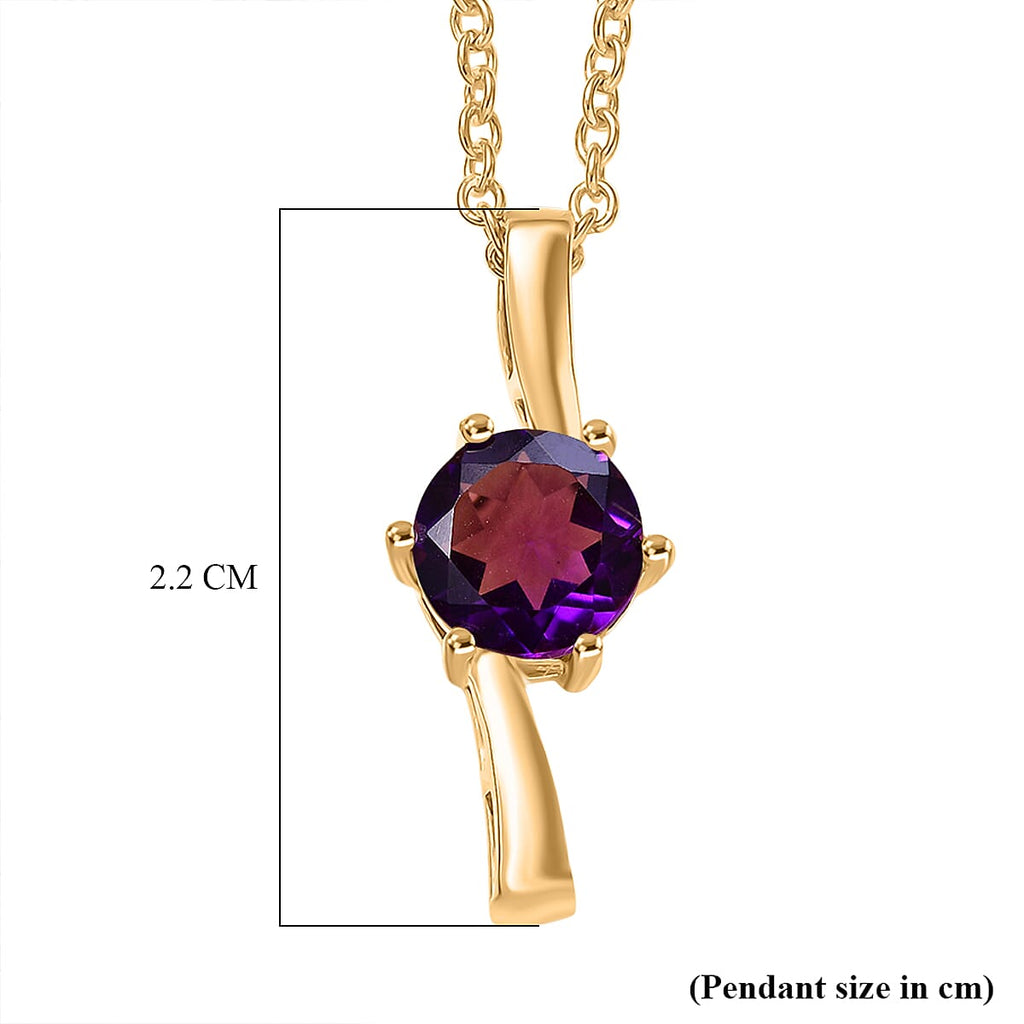 AAA African Amethyst Pendant in Yellow Gold Plated Sterling Silver with Chain (Size 20) 1.17 Ct.
