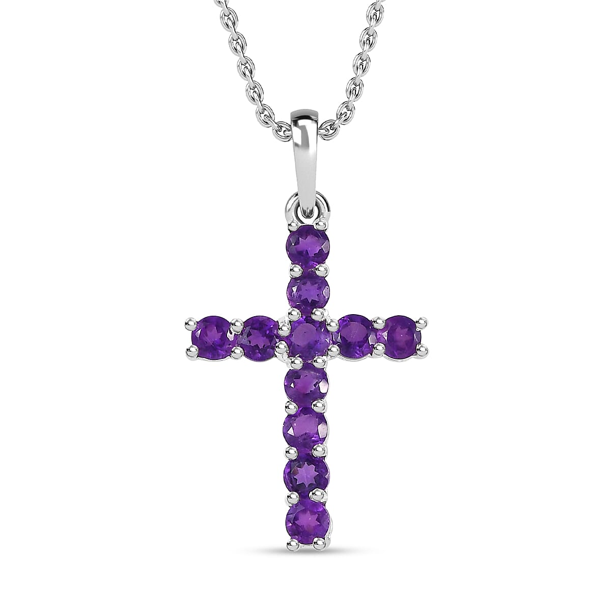 Amethyst Cross Sterling Silver Pendant with Chain (Size 20) 1.30 Ct. 4219441 0