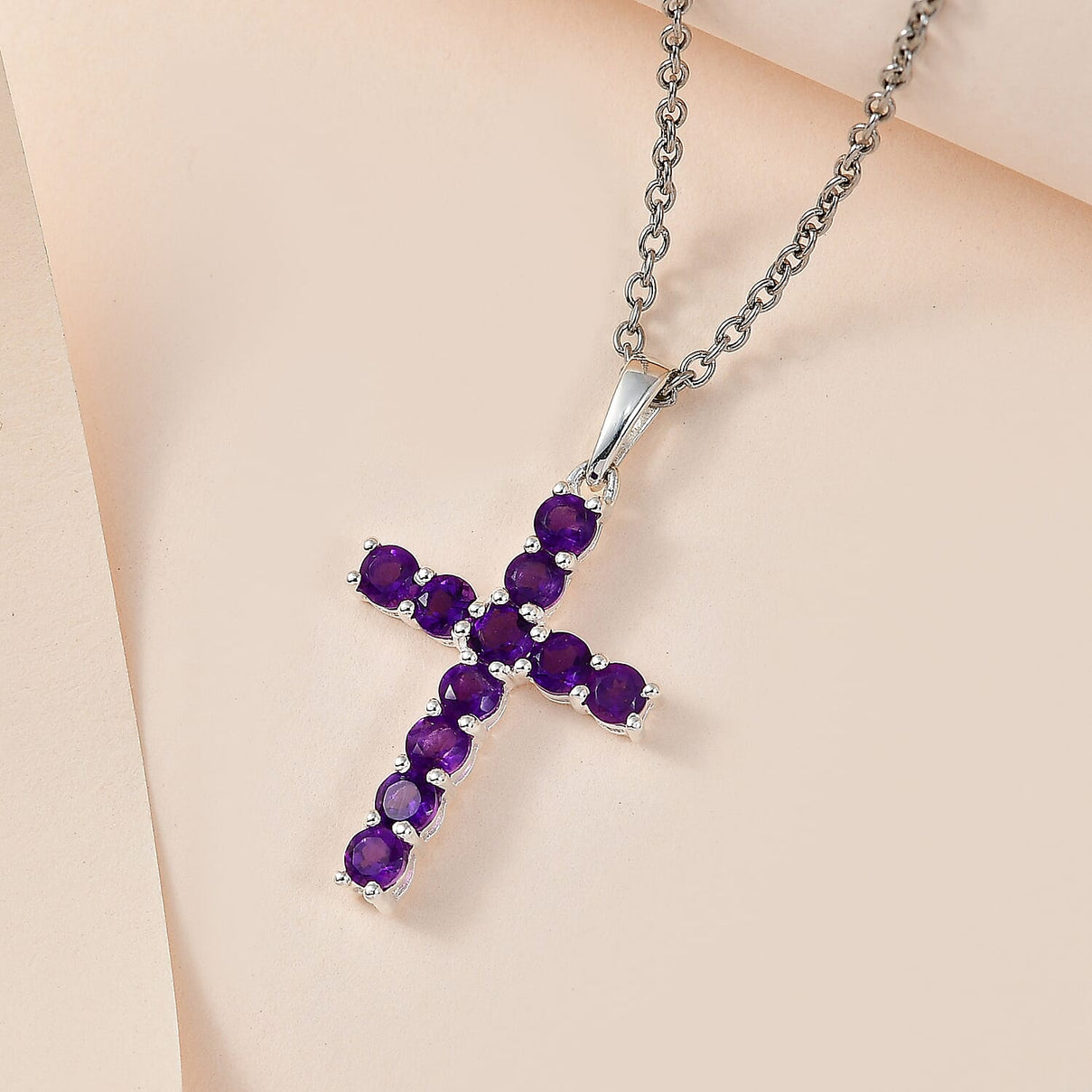 Amethyst Cross Sterling Silver Pendant with Chain (Size 20) 1.30 Ct. 4219441 2