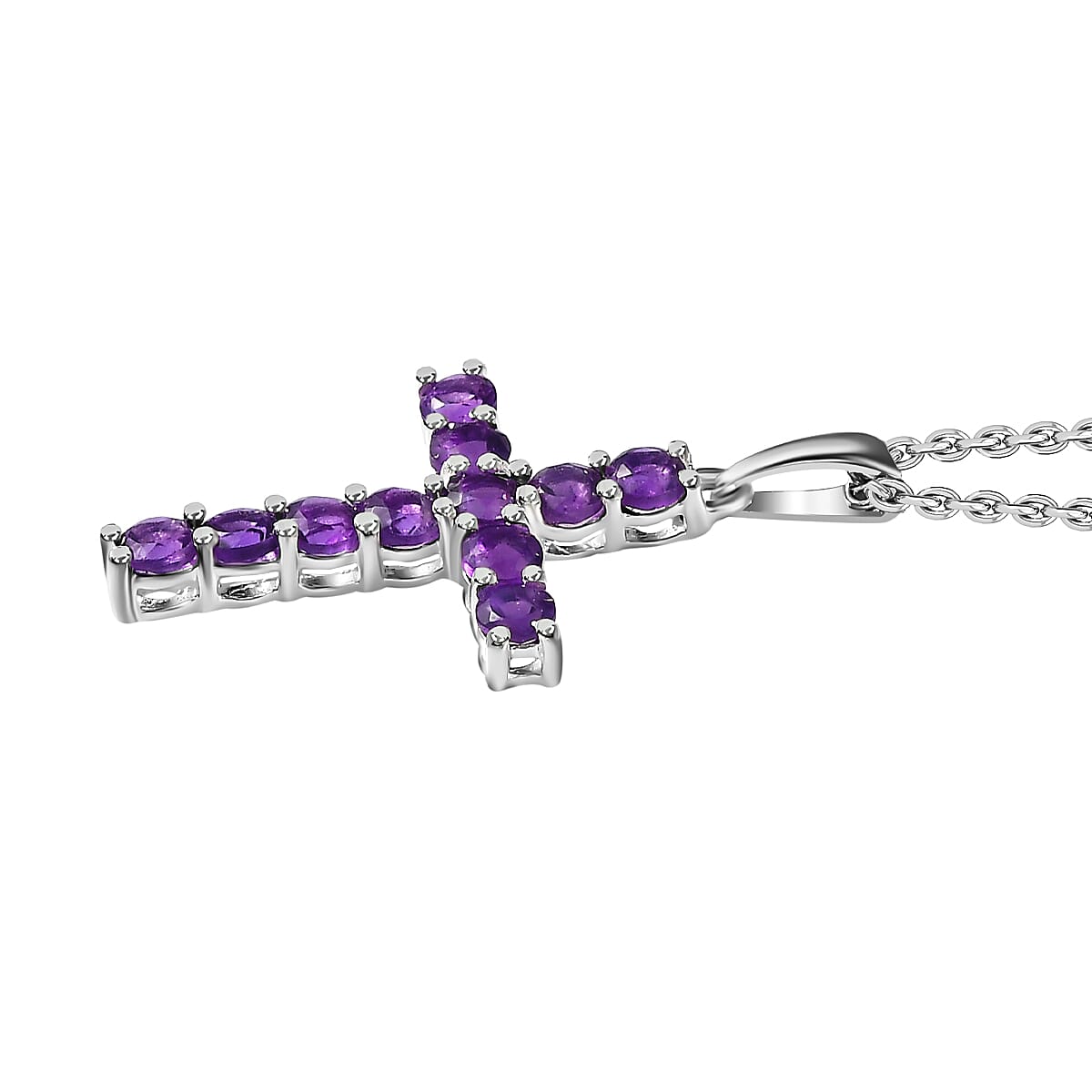 Amethyst Cross Sterling Silver Pendant with Chain (Size 20) 1.30 Ct. 4219441 3