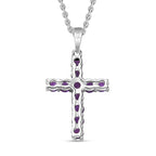 Amethyst Cross Sterling Silver Pendant with Chain (Size 20) 1.30 Ct.