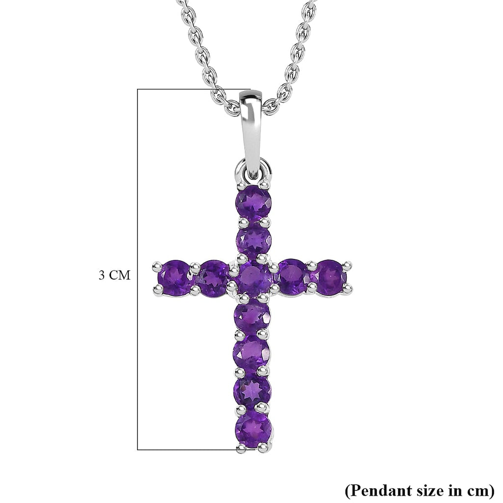 Amethyst Cross Sterling Silver Pendant with Chain (Size 20) 1.30 Ct.