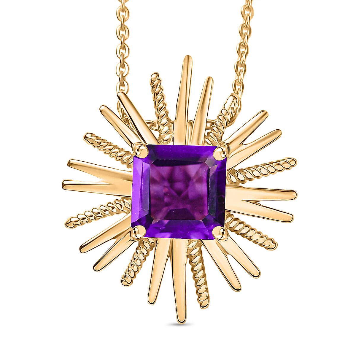 AAA African Amethyst Pendant with Chain (Size 20) in 14K Yellow Gold Overlay Sterling Silver 1.59 Ct. 4395588 0