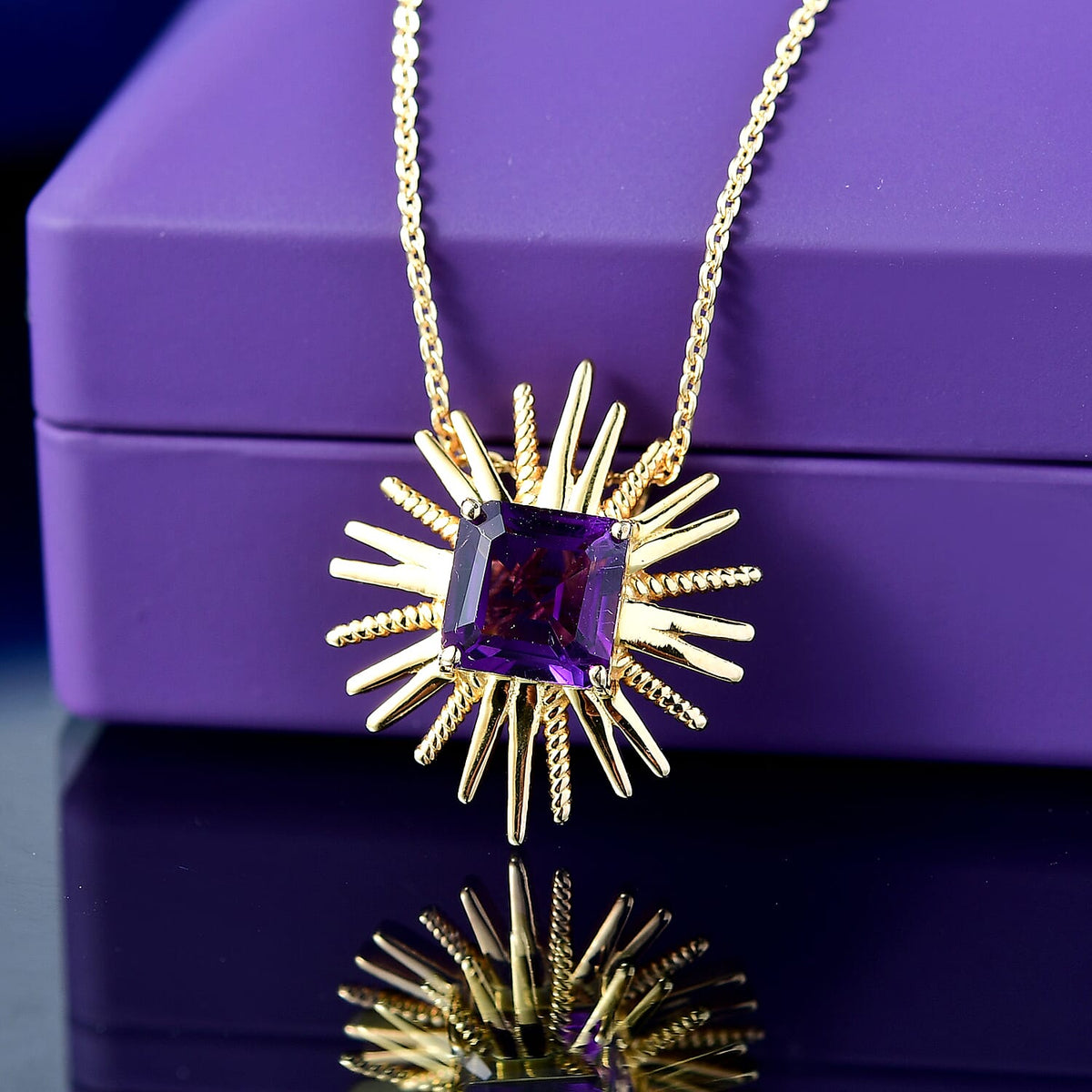 AAA African Amethyst Pendant with Chain (Size 20) in 14K Yellow Gold Overlay Sterling Silver 1.59 Ct. 4395588 2
