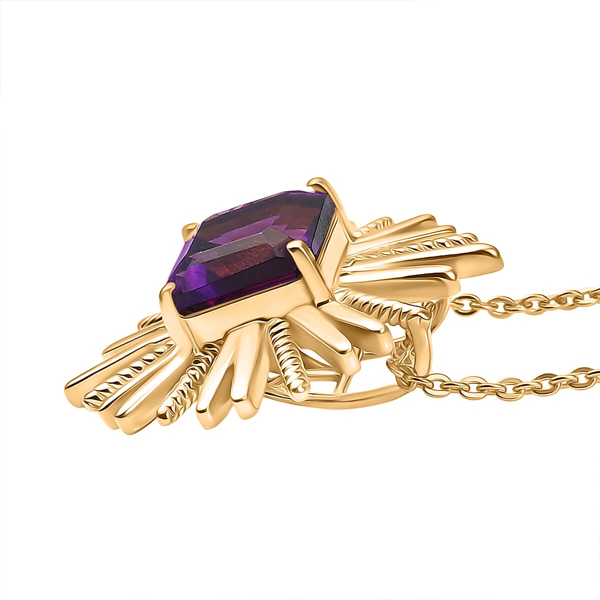 AAA African Amethyst Pendant with Chain (Size 20) in 14K Yellow Gold Overlay Sterling Silver 1.59 Ct. 4395588 3
