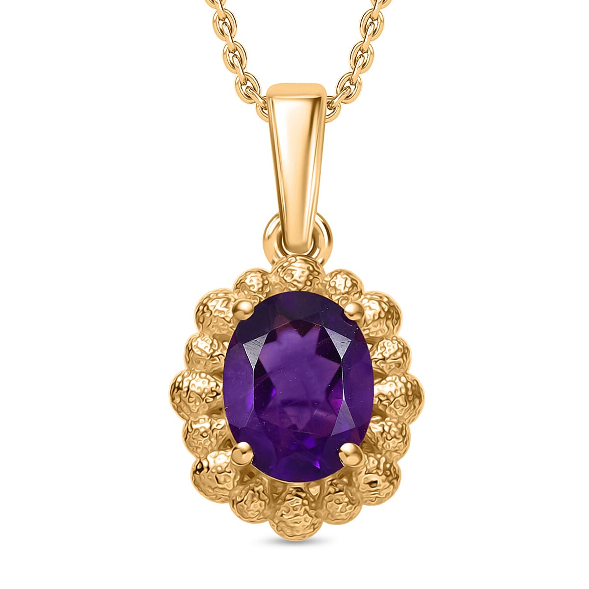 African Amethyst Pendant with Chain (Size 20) in 14K Yellow Gold Overlay Sterling Silver 1.66 Ct. 4396783 0