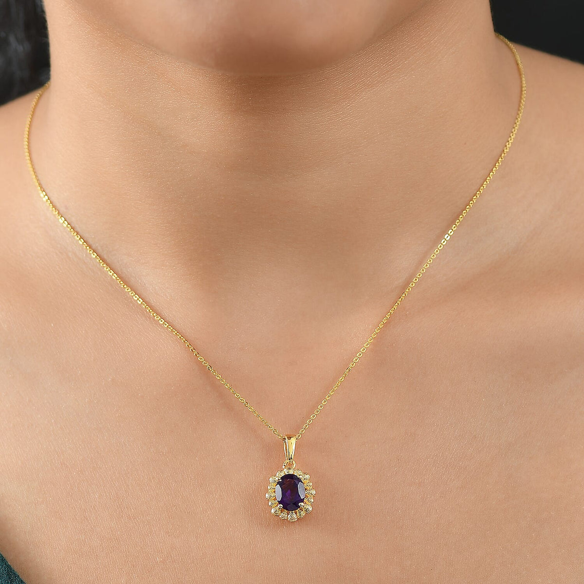 African Amethyst Pendant with Chain (Size 20) in 14K Yellow Gold Overlay Sterling Silver 1.66 Ct. 4396783 2