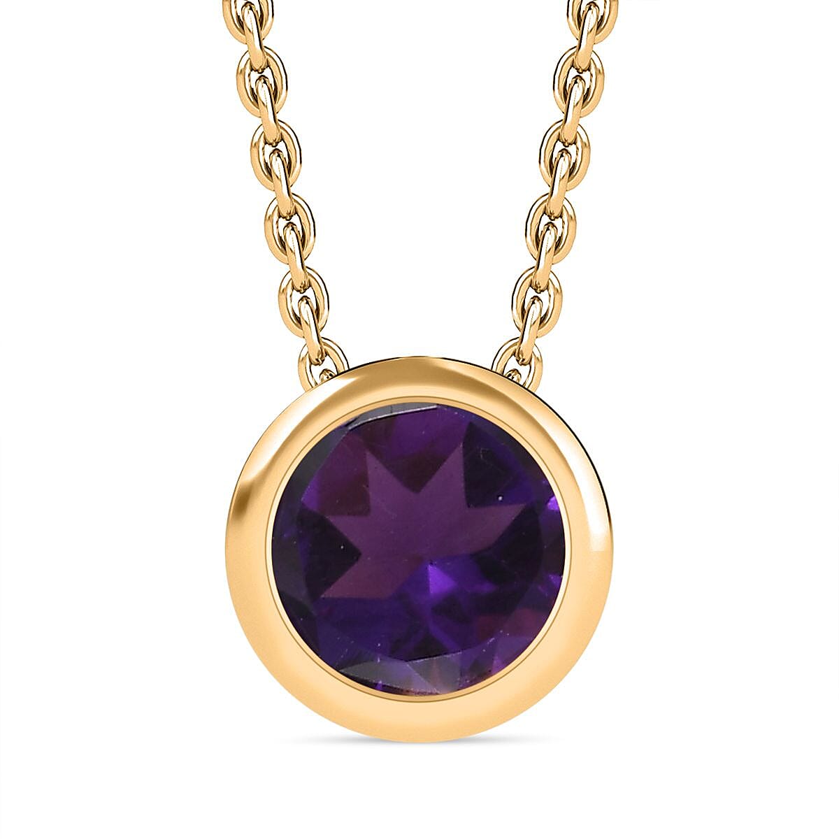 African Amethyst Solitaire Pendant with Chain (Size 20) in 18K Yellow Gold Vermeil Plated Sterling Silver 0.800 Ct. 4270870 0