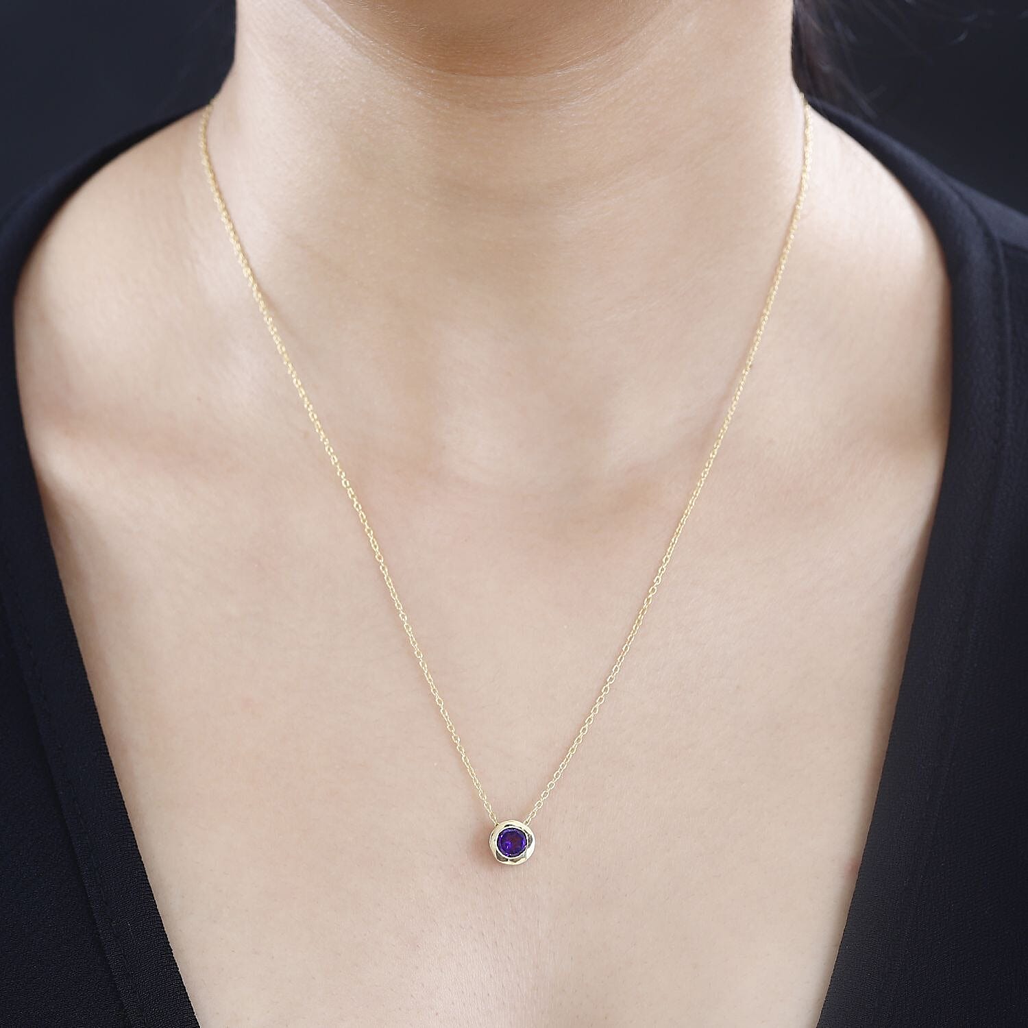 African Amethyst Solitaire Pendant with Chain (Size 20) in 18K Yellow Gold Vermeil Plated Sterling Silver 0.800 Ct. 4270870 2