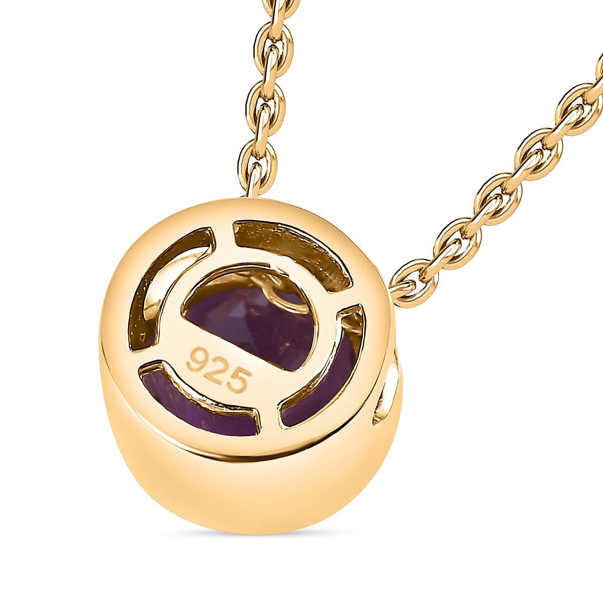 African Amethyst Solitaire Pendant with Chain (Size 20) in 18K Yellow Gold Vermeil Plated Sterling Silver 0.800 Ct. 4270870 5