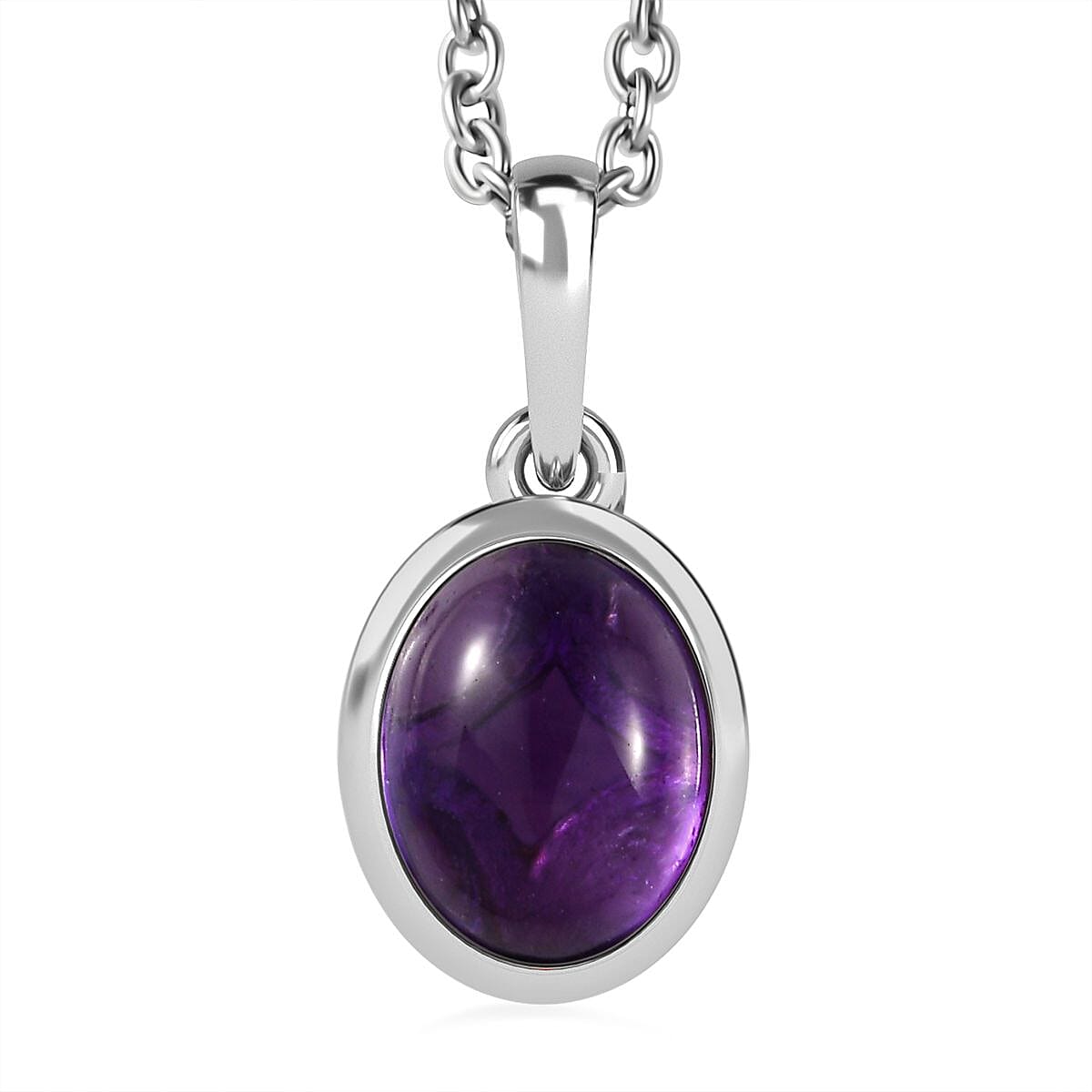 African Amethyst Solitaire Pendant with Chain (Size 20) in Platinum Overlay Sterling Silver  2.200  Ct. 4267868 0