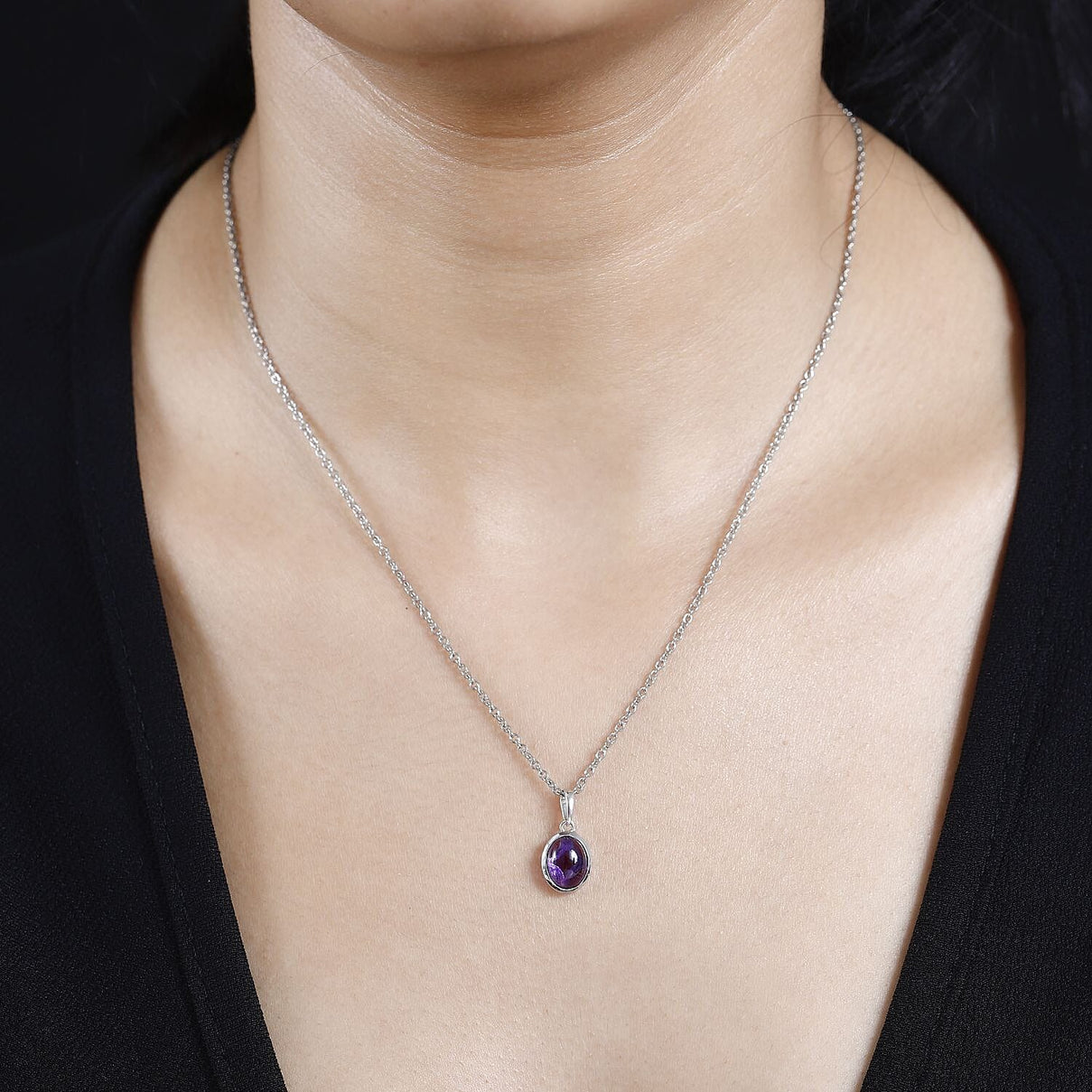 African Amethyst Solitaire Pendant with Chain (Size 20) in Platinum Overlay Sterling Silver  2.200  Ct. 4267868 1