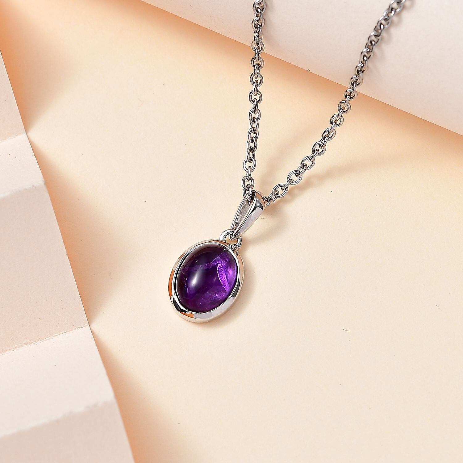 African Amethyst Solitaire Pendant with Chain (Size 20) in Platinum Overlay Sterling Silver  2.200  Ct. 4267868 2