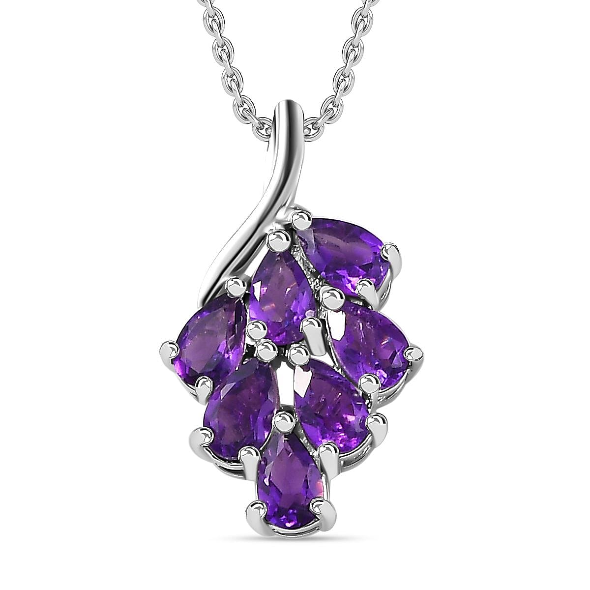 Amethyst Cluster Pendant with Chain (Size 20) in Platinum Overlay Sterling Silver 1.26 Ct. 4268075 0