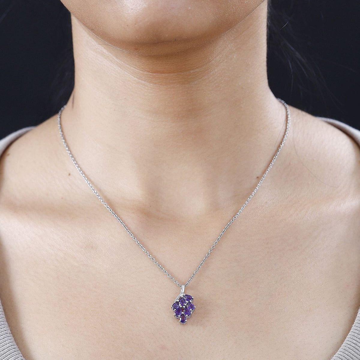 Amethyst Cluster Pendant with Chain (Size 20) in Platinum Overlay Sterling Silver 1.26 Ct. 4268075 1