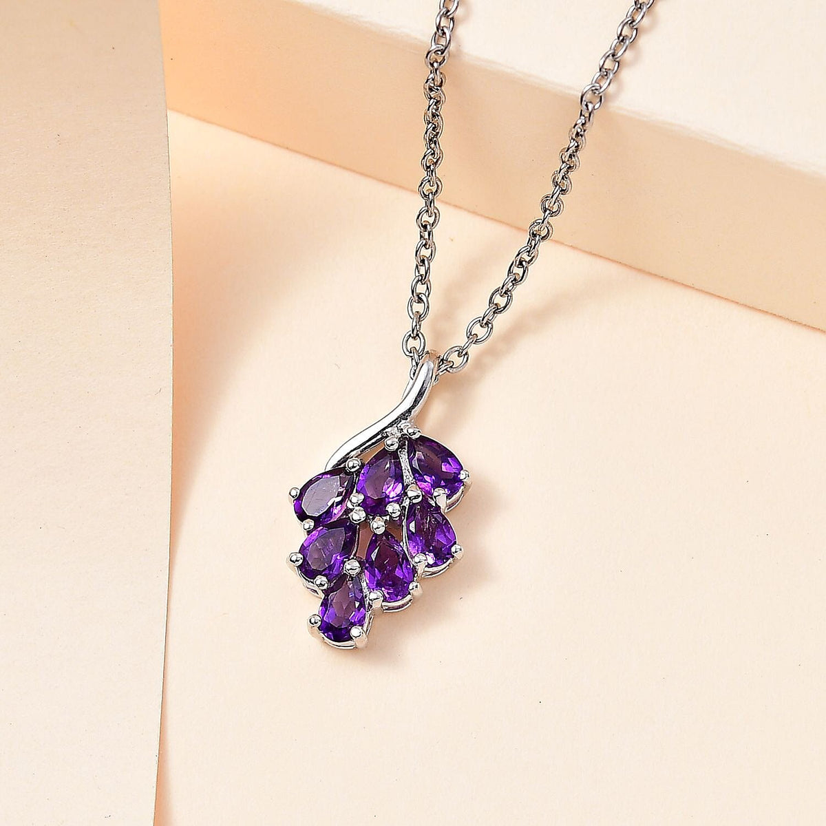 Amethyst Cluster Pendant with Chain (Size 20) in Platinum Overlay Sterling Silver 1.26 Ct. 4268075 2