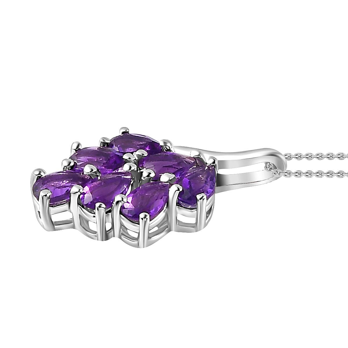 Amethyst Cluster Pendant with Chain (Size 20) in Platinum Overlay Sterling Silver 1.26 Ct. 4268075 3