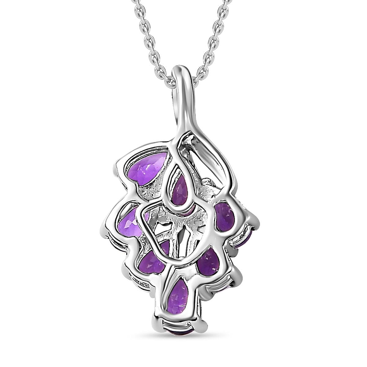 Amethyst Cluster Pendant with Chain (Size 20) in Platinum Overlay Sterling Silver 1.26 Ct. 4268075 4