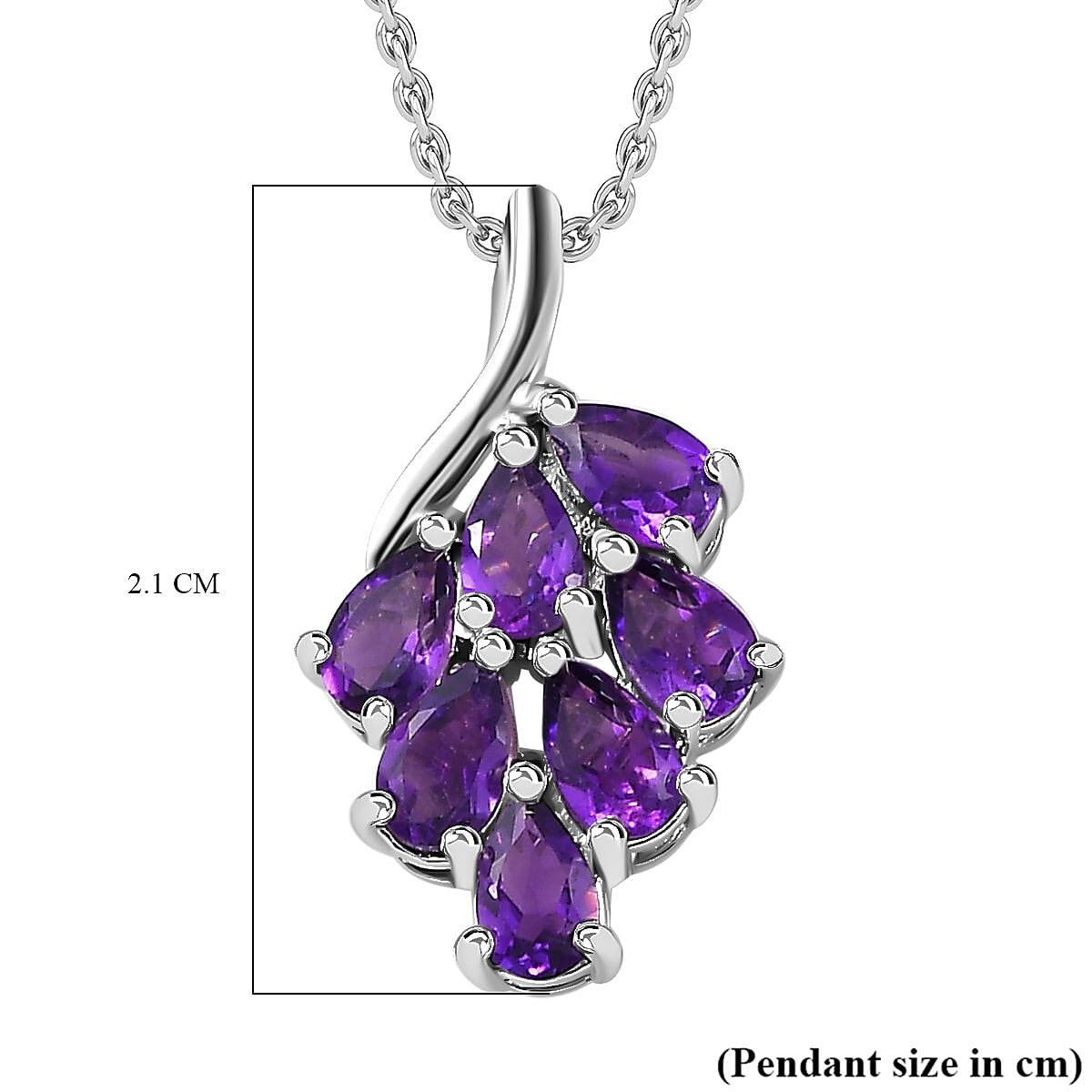 Amethyst Cluster Pendant with Chain (Size 20) in Platinum Overlay Sterling Silver 1.26 Ct. 4268075 6