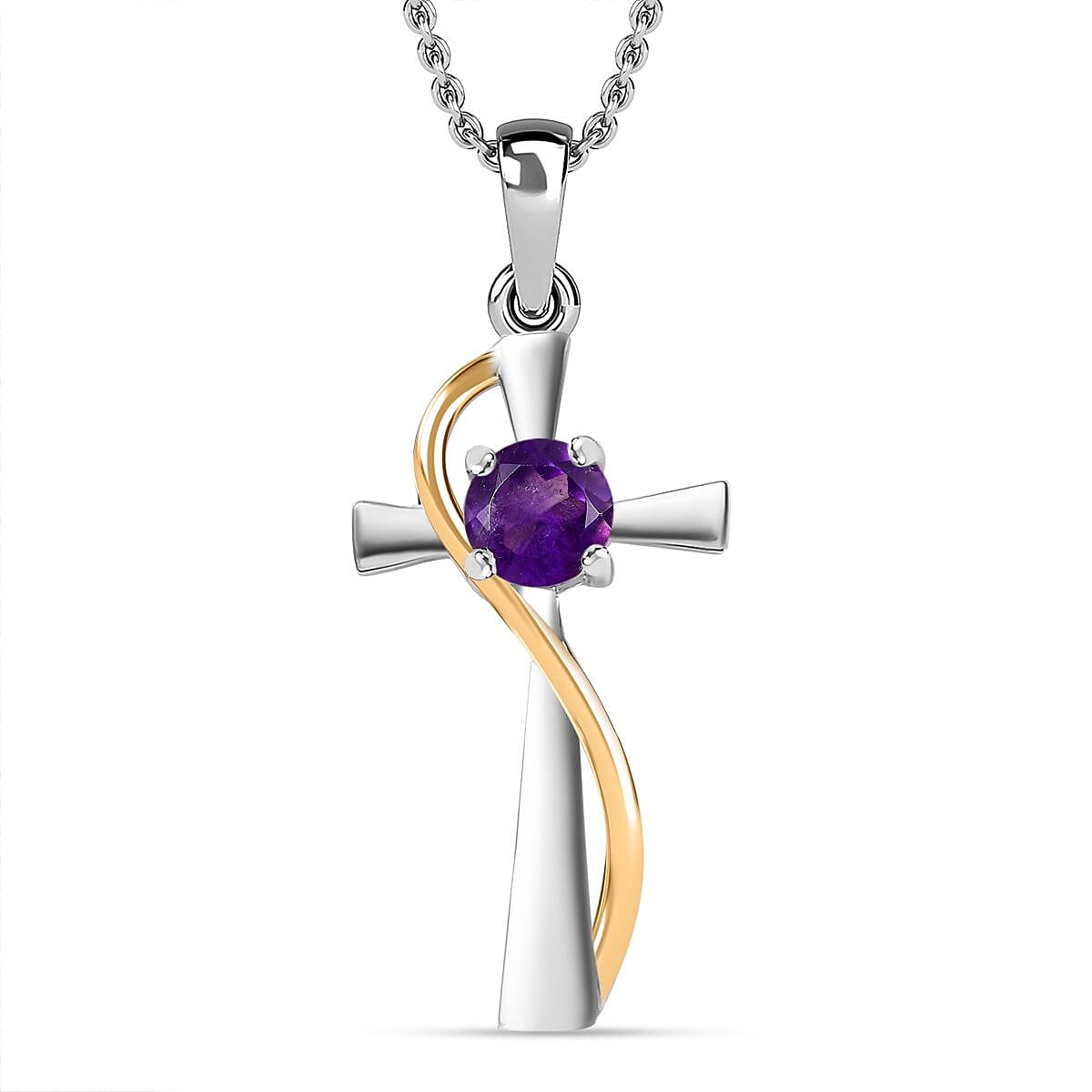Amethyst Pendant with Stainless Steel Chain (Size 20) in Yellow Gold and Platinum Overlay Sterling Silver 4283024 0