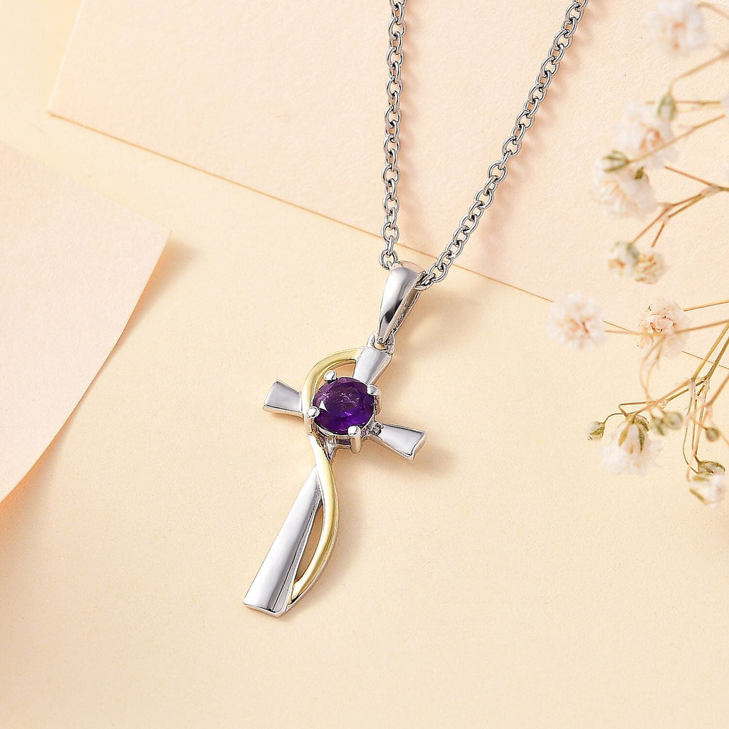Amethyst Pendant in Platinum Overlay Sterling Silver With Chain (Size 20)