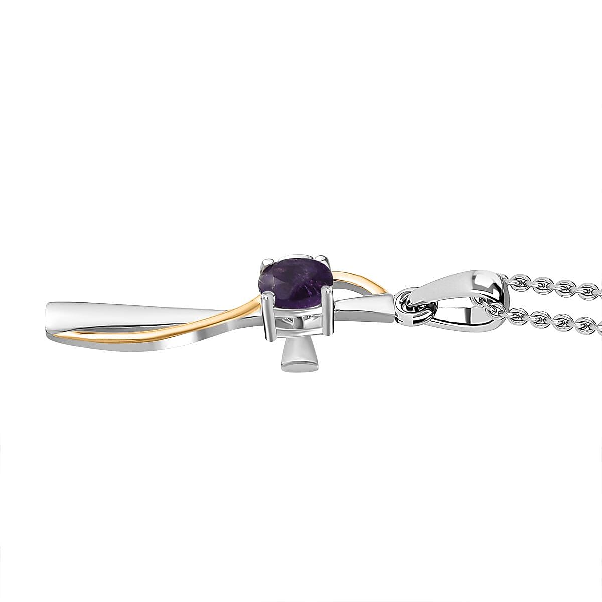 Amethyst Pendant with Stainless Steel Chain (Size 20) in Yellow Gold and Platinum Overlay Sterling Silver 4283024 4