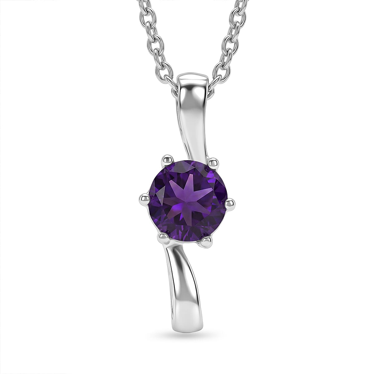 AAA African Amethyst Sterling Silver Solitaire Pendant with Chain (Size 20) 1.17 Ct. 4455137 0