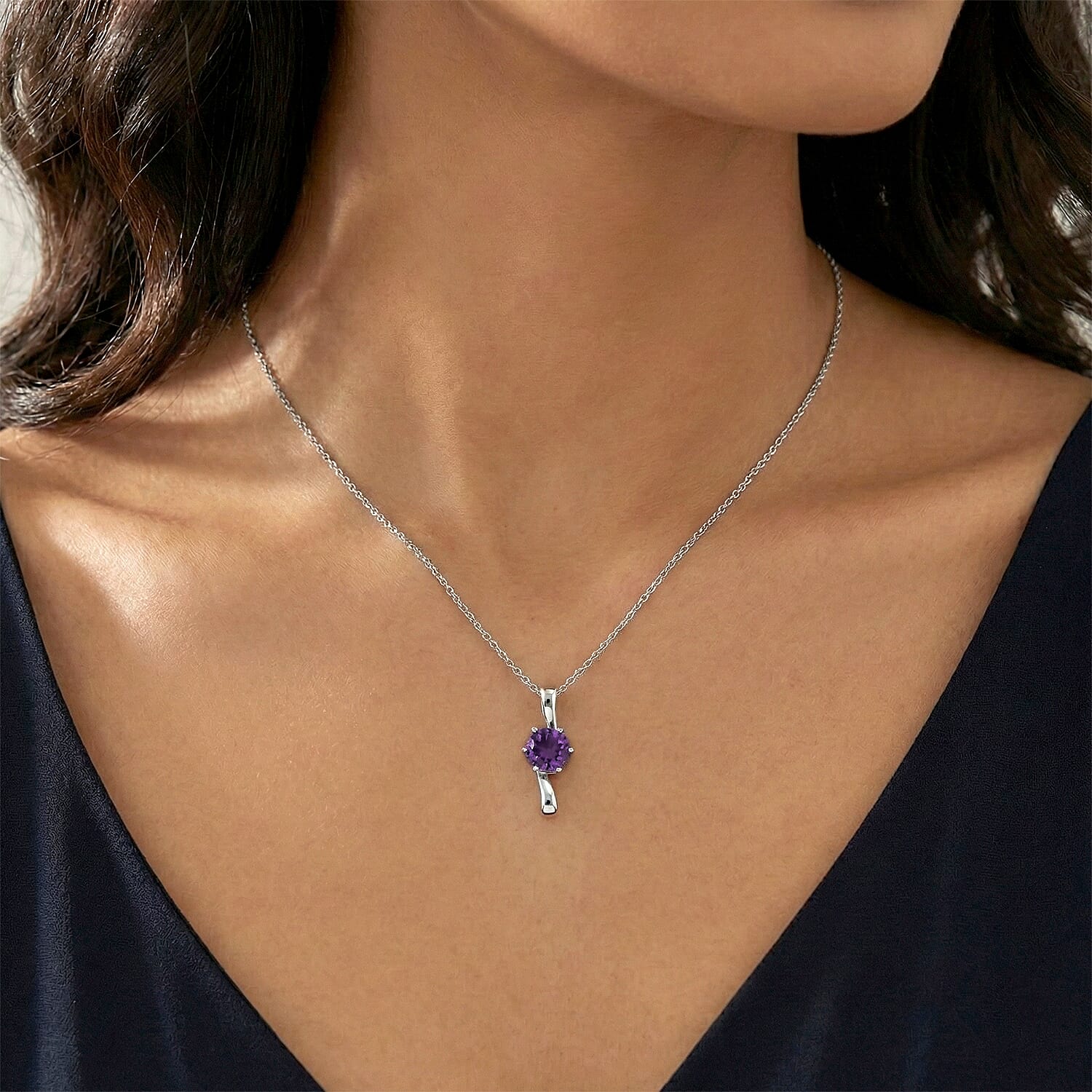 AAA African Amethyst Sterling Silver Solitaire Pendant with Chain (Size 20) 1.17 Ct. 4455137 2