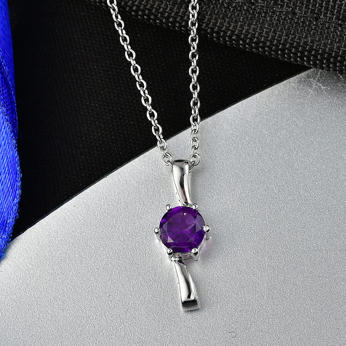 AAA African Amethyst Sterling Silver Solitaire Pendant with Chain (Size 20) 1.17 Ct. 4455137 3