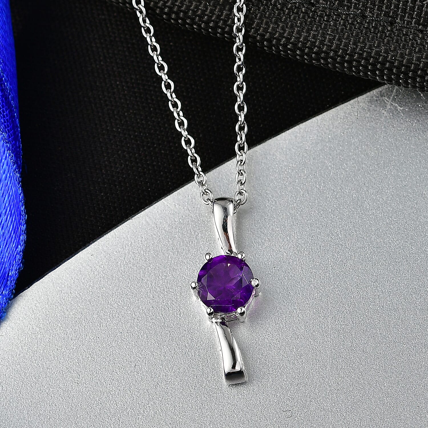 AAA African Amethyst Sterling Silver Solitaire Pendant with Chain (Size 20) 1.17 Ct. 4455137 3