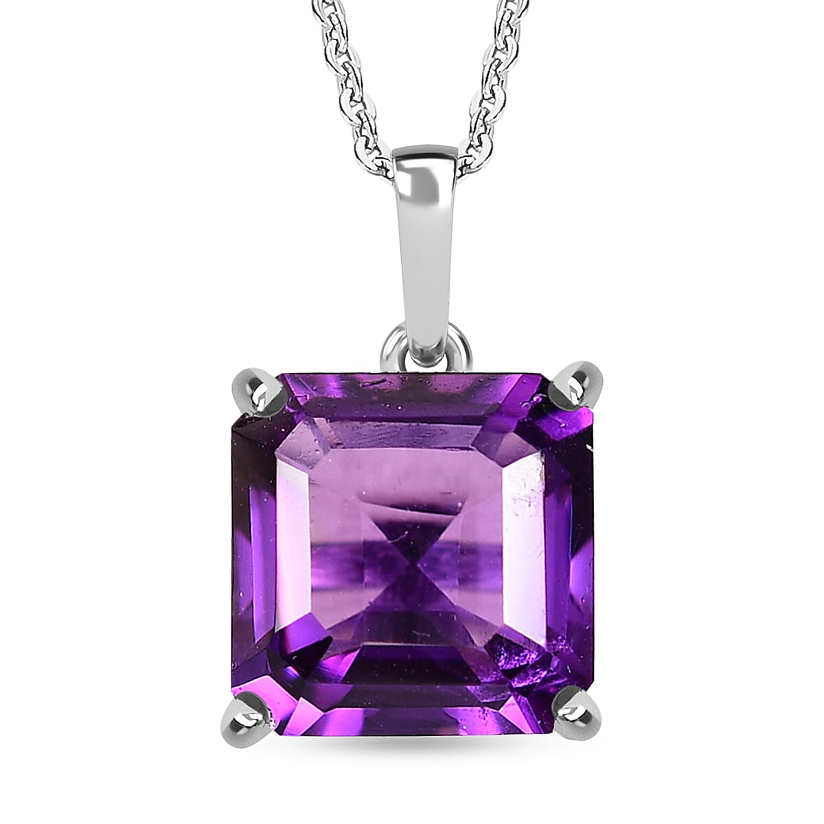Amethyst Solitaire Pendant with Chain (Size 20) in Rhodium Overlay Sterling Silver 5.00 Ct 4280422 0