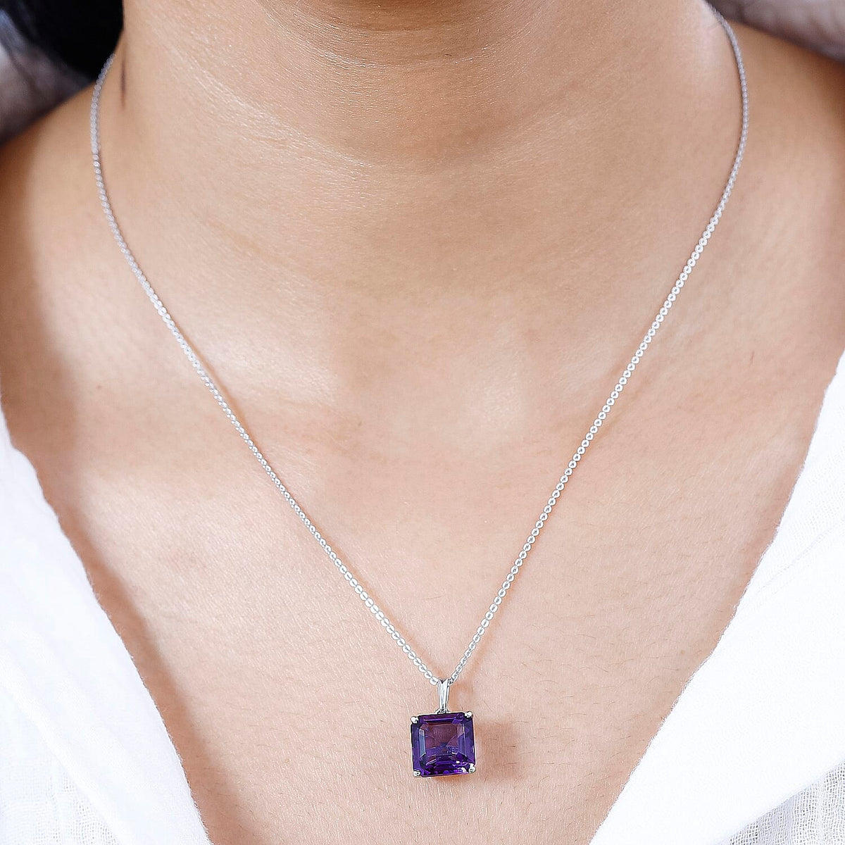 Amethyst Solitaire Pendant with Chain (Size 20) in Rhodium Overlay Sterling Silver 5.00 Ct 4280422 1