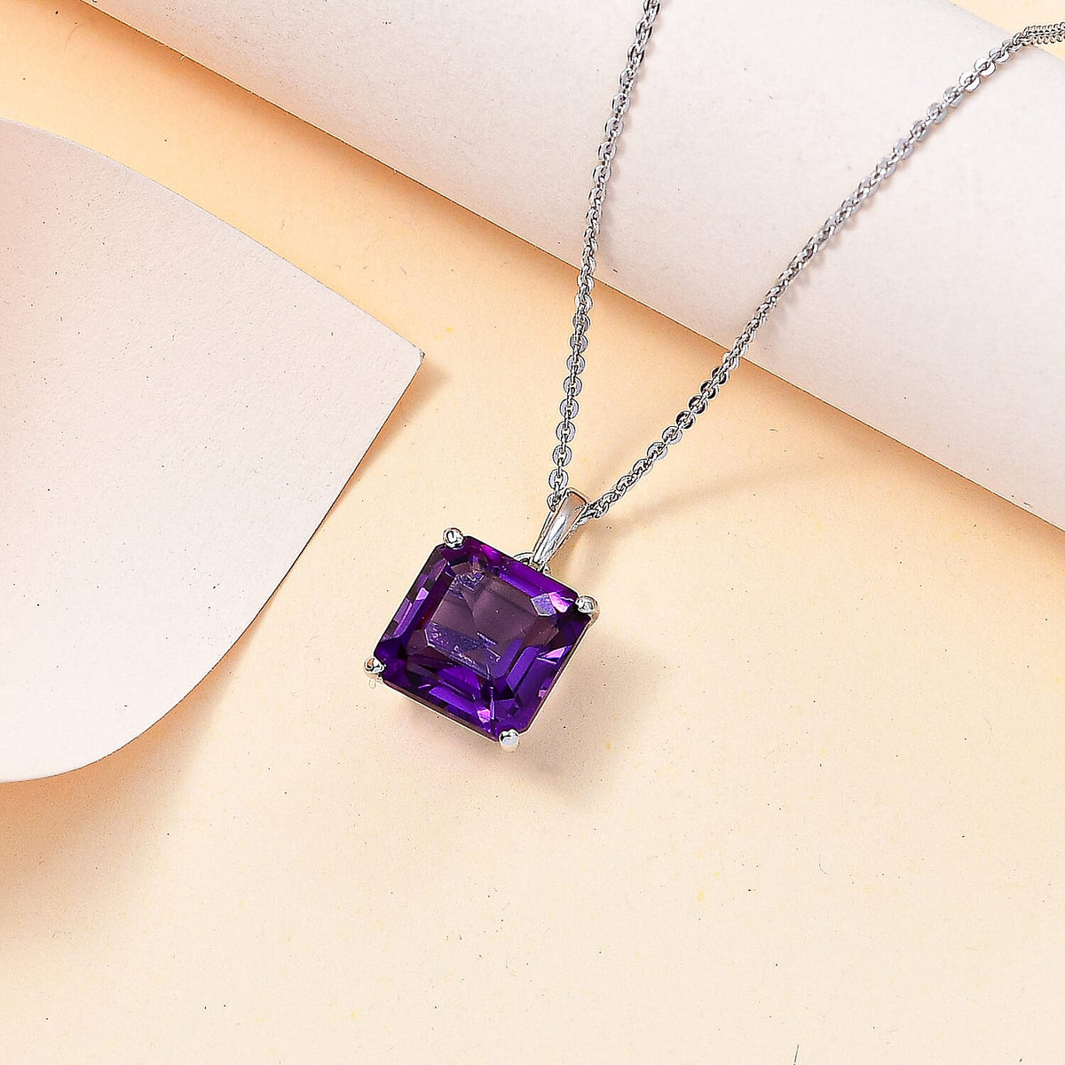Amethyst Solitaire Pendant with Chain (Size 20) in Rhodium Overlay Sterling Silver 5.00 Ct 4280422 2